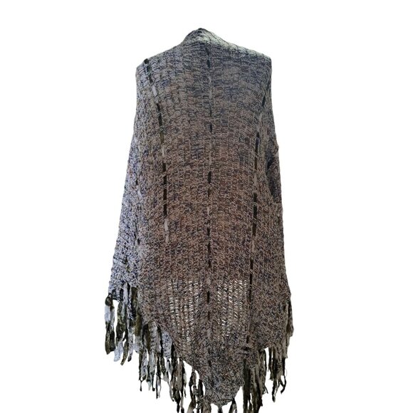 Chico's Boho Open-Knit Fringe Poncho Shawl Wrap Earthy Festival Multicolor - Picture 7 of 12